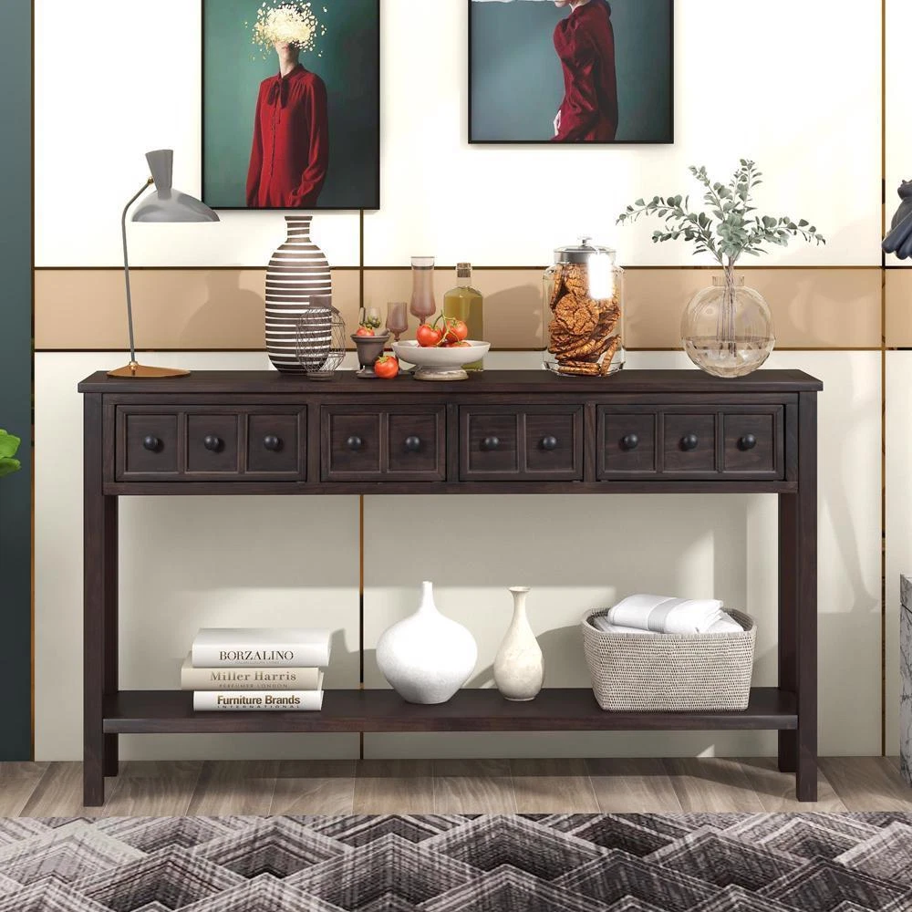 Espresso Sofa Table With Drawers Baci Living Room