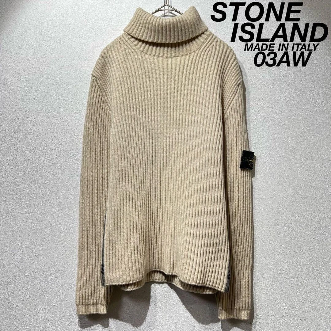 Maglione Stone Island 03AW maglia lana collo tartaruga logo toppa taglia M