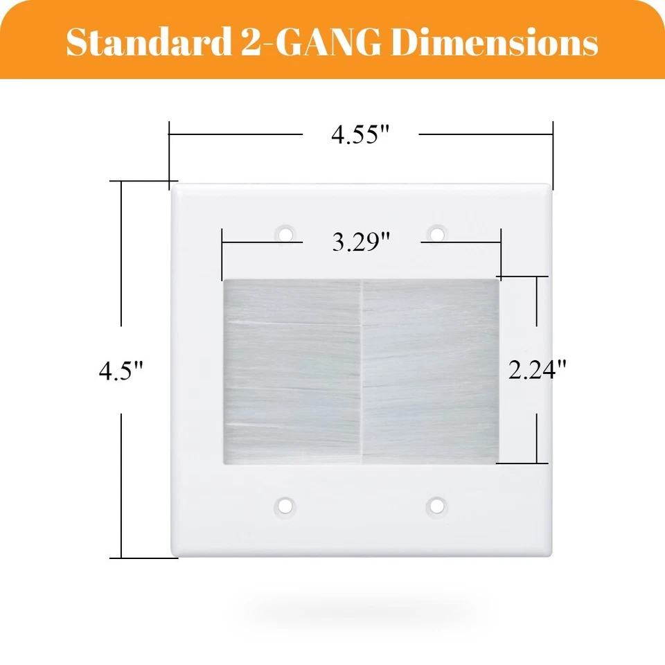 Paquete de 2 kit de gestión de cables de placa de pared de cepillo de 2 velocidades para cables de alimentación de paso Foto 3 de 4