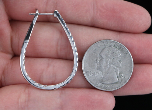 $8,550 18K White Gold 2.25ct Inside Out Round Diamond Snap Closure Hoop Earrings - Picture 2 of 9