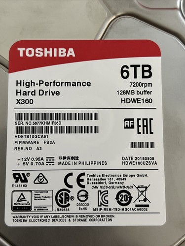 X300 HDWE160UZSVA P/N: HDETS10GCA51 F/W: FS2A Toshiba 6TB - Picture 2 of 8