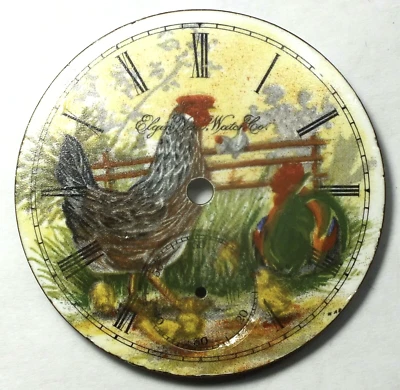 Hahn Henne Küken Elgin 18 Größe Farmland Taschenuhr Porzellan Zifferblatt - - Bild 1 von 4