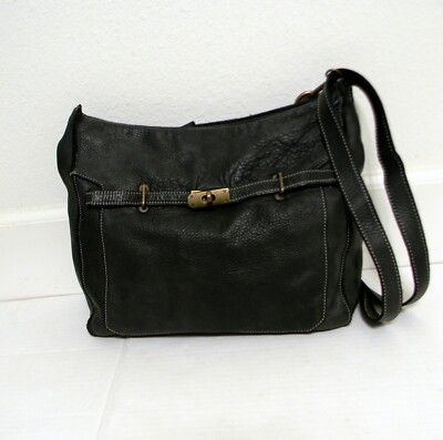 Sac à Main Bandoulière En Cuir Véritable Noir Fabriqué En Italie - Taille Moyenne, Doublure Tissu - Neuf Sans étiquettes