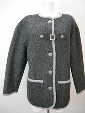 Wundervoll grau mit Lederriegel und Borte großartiger Damen Walkjanker Gr.42