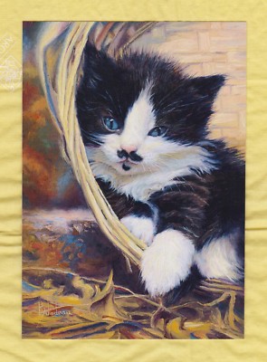 Мodern postcard Black - white kitten Artist Lucie Bilodeau 