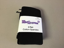 NWT Girl's Miss Attitude Cotton/Spandex Tights Size 4-6 Black 2 Pair 151R