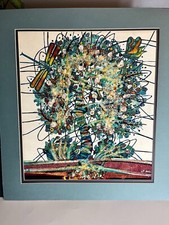 Quadro artistico Batik M. Yono originale firmato artista su cotone "Albero della vita"