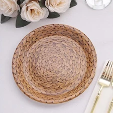 25 Natural 9 in Woven Rattan Print Disposable Dinner Paper PLATES Party Events