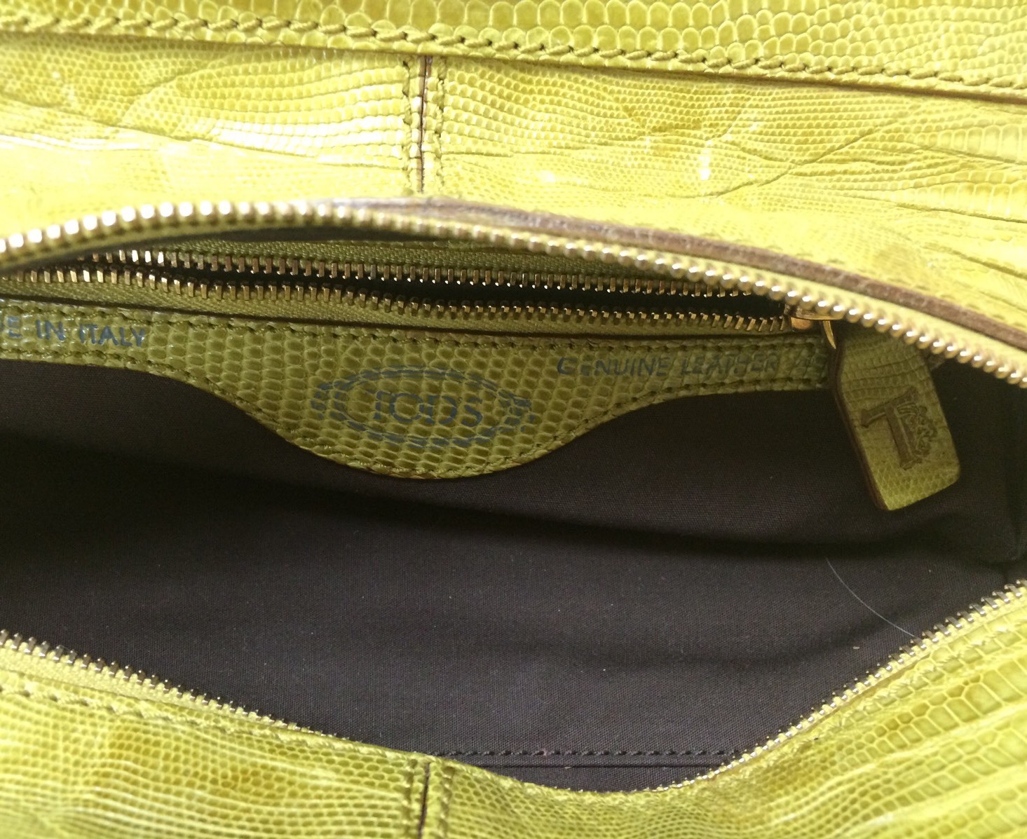Authentic Tod's Green Exotic lizard skin Leather Bag Gold Hardware ...