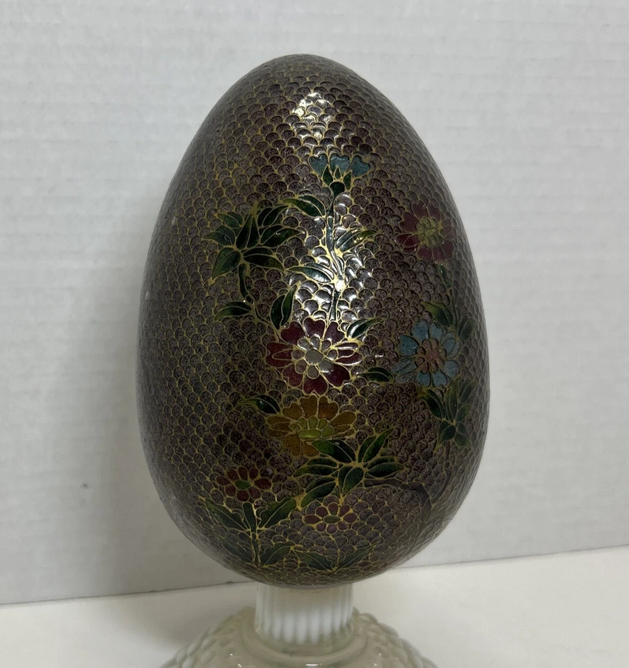 "Huevo de cloisonné de vidrio Plique a Jour 6"" patrón floral latón escala de peces asiático" Foto 3 de 4