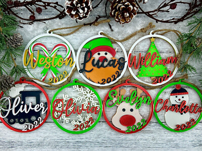3D Printed Personalized Christmas Ornaments. Choose Design, Year & Name!