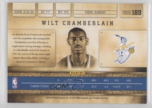 2011-12 Panini Gold Standard National VIP /5 Wilt Chamberlain #185 HOF - Picture 2 of 4
