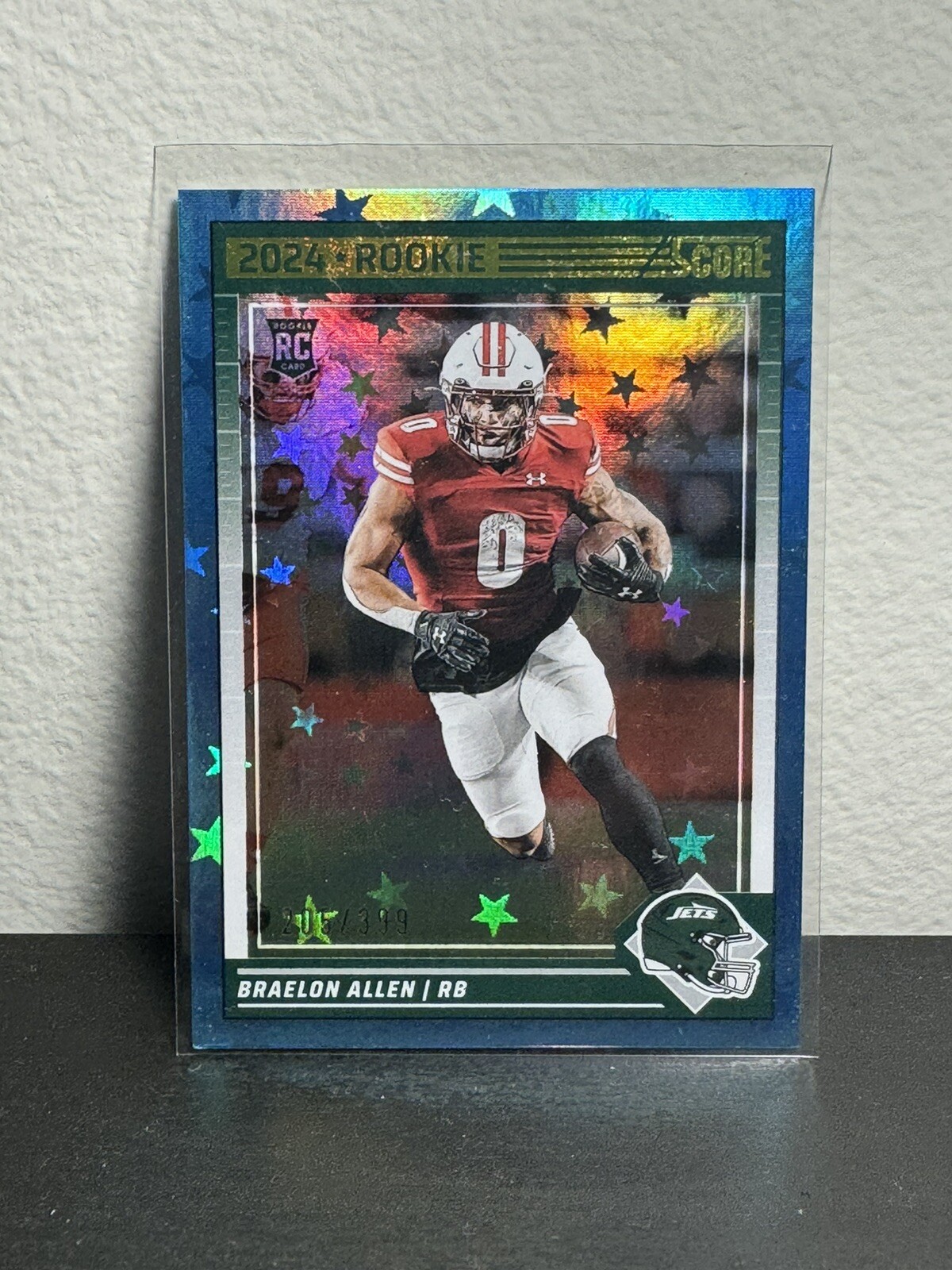 2024 Score Braelon Allen RC Blue Stars Foil Parallel /399 Jets Wisconsin #390