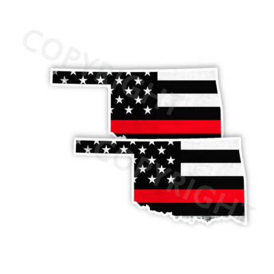 Thin Red Line Decal State Oklahoma window vinyl sticker Various Size Distress