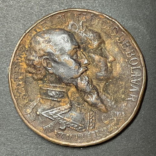 1883 Simon Bolivar Birth Centennial Medal Venezuela with Antonio Guzman Blanco