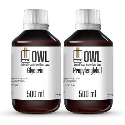OWL Bundle 500ml VG Glycerin Glyzerin + 500ml PG Propylenglykol Propylene Glycol