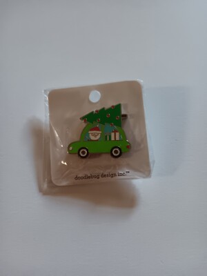 Doodlebug Collectable Pin Santa in Car with Christmas Tree on Top