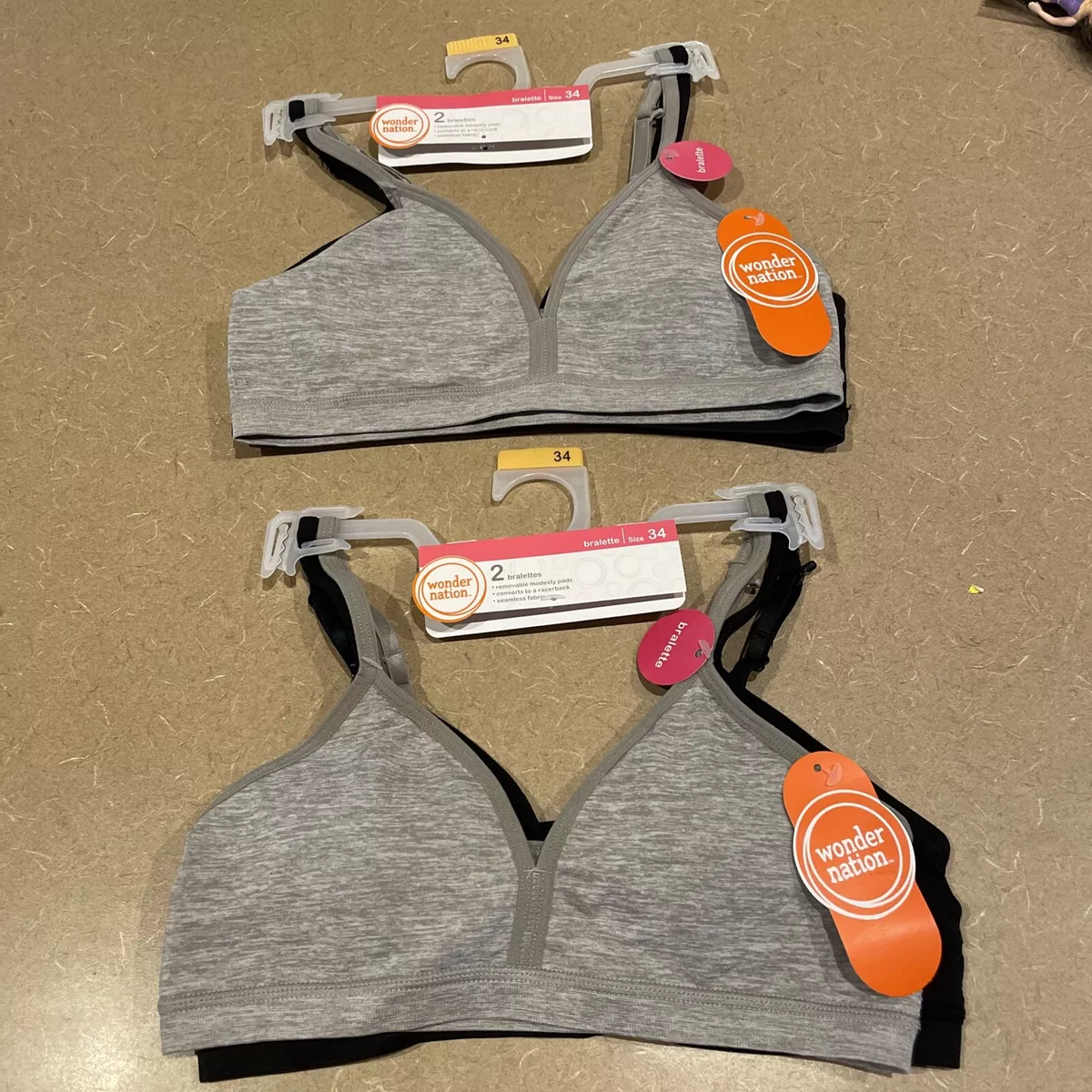 4x Bralette Wonder Nation Bra Lot - Black & Grey - Girls Kids Size