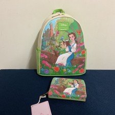MINI MOCHILA Y BILLETERA LOUNGEFLY DISNEY BEAUTY & BEAST BELLE READING ¡NUEVA CON ETIQUETAS! 🌹