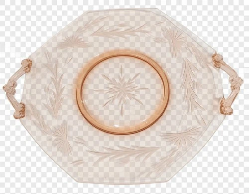 12.5" Vintage Pink Depression Glass Handled Serving Tray - Etched Floral Octagon