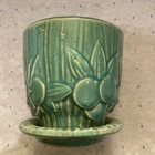 VTG McCoy Sand Dollar Aqua Green 4" Planter attached saucer 1940-50s art pottery