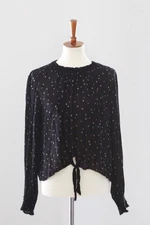 BELLA DAHL Tie Front Smocked Long Sleeve Blouse Top : Women’s Medium Black