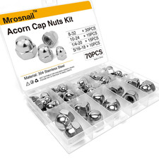 70Pcs Acorn Cap Nuts Kit 304 Stainless Steel Assortment 8-32 10-24 1/4"-20 5/16"