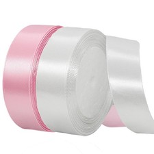 2 Rolls Pink White Satin Ribbon 1 Inch x 50 Yards Bouquet Gift Wrapping