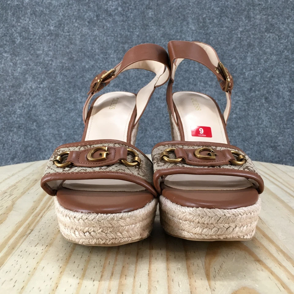 GUESS Tacones Mujer 9 M Hisley Plataforma Cuña Alpargata Marrón Imitación Cuero NUEVO Foto 4 de 4