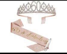 60th Birthday Sash and Tiaras Crown for Women 60 and Fabulous Birthday Gift