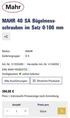 Mahr Bügelmessschrauben Im Satz 0-100 mm