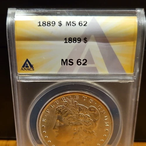 1889 Morgan Dollar ANACS MS 62 $1 Silver Coin Certified Uncirculated