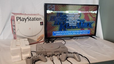 Sony PlayStation PS1 Console Bundle CIB Original Box DDR Game 2 Controllers...
