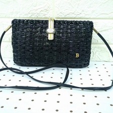 Bally Black Braided Leather Clasp Shoulder Bag Gold Tone Women From Japan