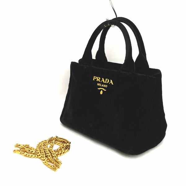 Prada Canapa Velour 2-Way Black Chain Shoulder Bag Y0708 1BA038