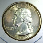 1940 P ** Washington Quarter ** Beautiful Color ** Superb Gem BU ** Album Toned