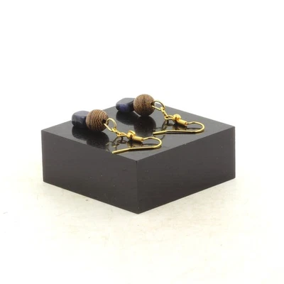Steine Und Minéraux. Ohrringe 2 Perlen Sodalith Du Brazilien + Holz 8 MM - Bild 1 von 2