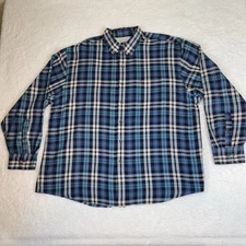IZOD Shirt Mens Size XXL Blue Plaid Long Sleeve Button Down Pocket