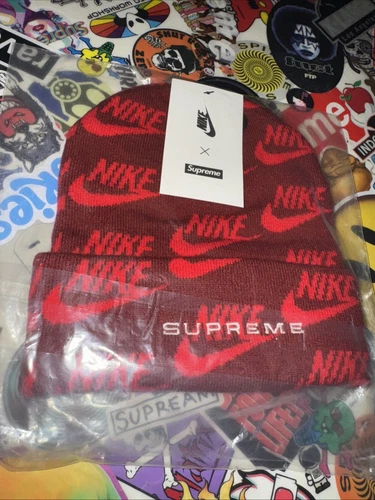 Supreme X Nike Bonnet Rouge Jacquard DC4110 657 Neuf avec étiquette