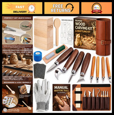 Deluxe Wood Carving Whittling Kit - Complete Tools Set with Leather Case for D
