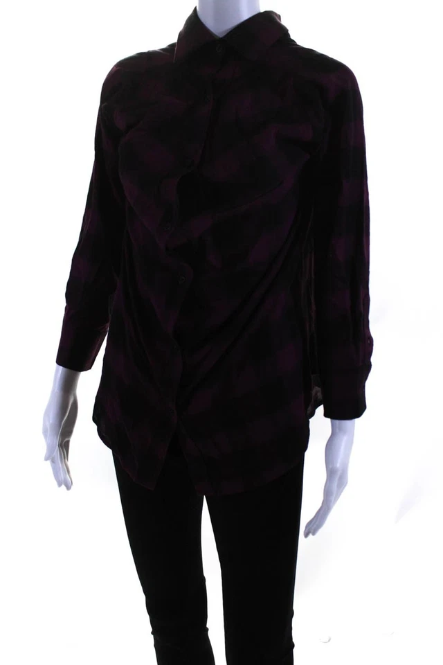 Camisa Bailey 44 feminina xadrez mistura de linho roxa preta tamanho médio - Imagem 2 de 4