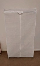 White Canvas Wardrobe With Hanging Rail Zip Closure Lightweight Bedroom Storage