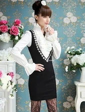 New Tops High Neck Frilly Ruffle Womens Victorian Long Sleeve Shirt Blouse S-XXL