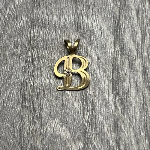Initial B Pendant Charm Yellow Gold Monogram Letter Necklace MISSING STONE