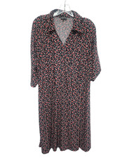 Vince Camuto Geometric Print Collard Midi Shirt Dress Red Print w/Belt 2x