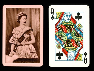 1 x Playing Card Queen Elizabeth II Coronation 1953 Queen of Clubs