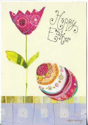 NEW Happy Easter Card 4.5x6 LEANIN TREE- Pretty Glittered Tulip & Egg Design