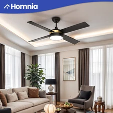 52" Modern Black Ceiling Fan with Adjustable Lights & Remote Control Reversible