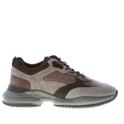 HOGAN men shoes Interaction grey suede and nubuck sneaker with black  details