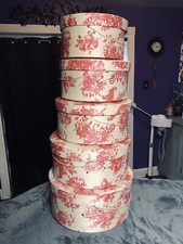 Set Of 5 Round Vintage Hat Boxes Fabric Covered